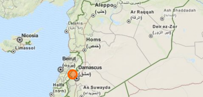 Ubicación de Madaya en el mapa de Siria.
