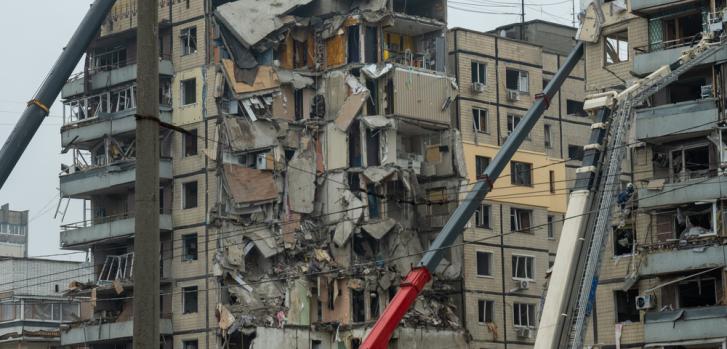 El edificio residencial atacado en Dnipro, Ucrania.MSF/Ehab Zawati.