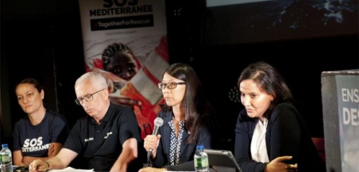 Joanne Liu en conferencia de prensa para anunciar la reanudación de las operaciones de búsqueda y rescate en el mar Mediterráneo en colaboración con SOS Mediterranee.MSF